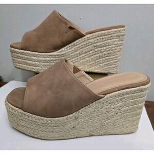 Top Moda Webster 20 Platform Espadrille Wedge Slide Heels Tan Nude US Size 7
